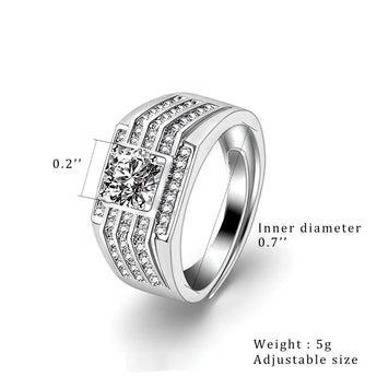 Men's adjustable ring size diagram showing 0.2 in stone, 0.7 in inner diameter and 5 g weight